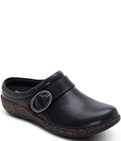 Aetrex Daphne Leather Buckle Strap Clogs