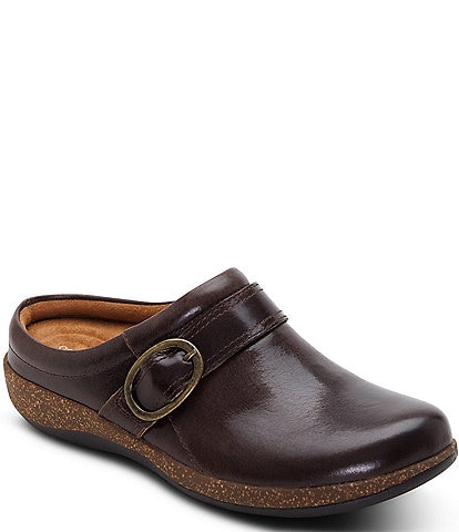Aetrex Daphne Leather Buckle Strap Clogs