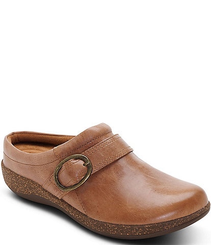 Aetrex Daphne Leather Buckle Strap Clogs