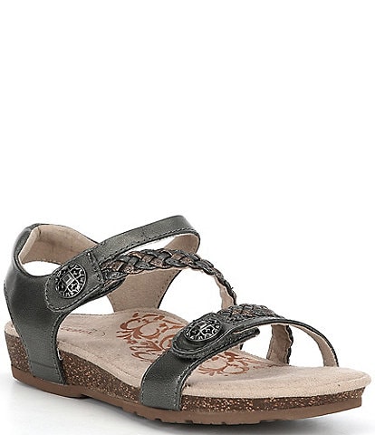 Aetrex Jillian Braided Leather Cork Wedge Sandals