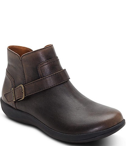 Aetrex Leah Weatherproof Leather Buckle Strap Ankle Booties