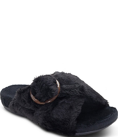 Aetrex Macy Faux Fur Open Toe Slippers