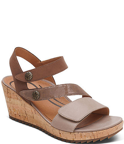 Aetrex Madelyn Hook-and-Loop Stappy Wedge Sandals