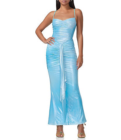 AFRM Azula Foil Ruched Sweetheart Neck Sleeveless Dress