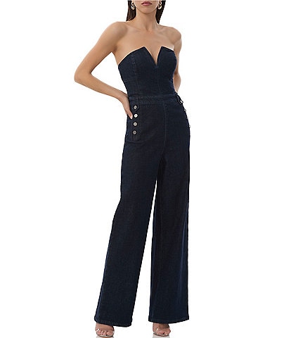 AFRM Bailey Relaxed Off-The-Shoulder Wide Leg Denim Sailor Jumpsuit