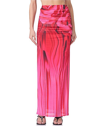 AFRM Coordinating Bevin Floral Printed Ruched Mesh Maxi Skirt
