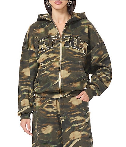 AFRM Cameron Coordinating Camo Print Logo Zip Up Hoodie