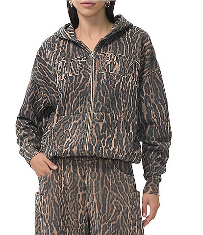 AFRM Cameron Coordinating Leopard Print Logo Zip Up Hoodie