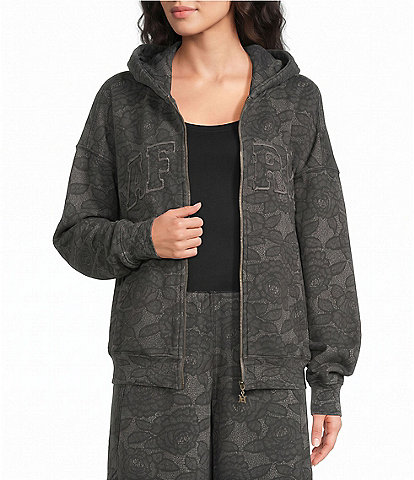 AFRM Cameron Coordinating Leopard Print Logo Zip Up Hoodie