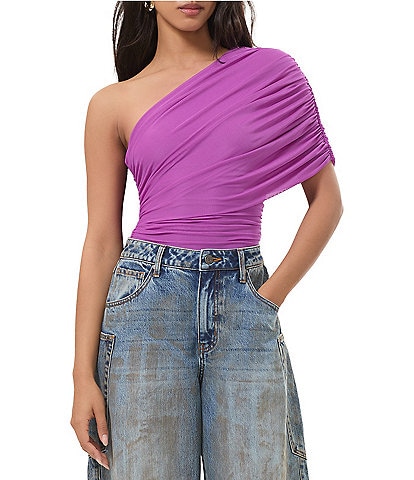 AFRM Campbell One Shoulder Drape Mesh Top