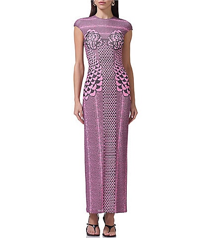 AFRM Cody Petal Print Mesh Crew Neck Cap Sleeve Dress
