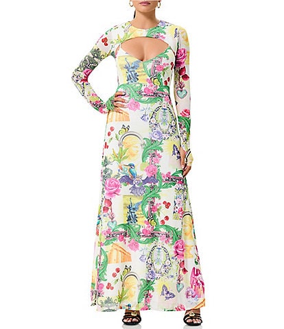 AFRM Cyr Floral Print V-Neck Sleeveless Maxi Dress with Removable Crew Neck Long Sleeve Shrug