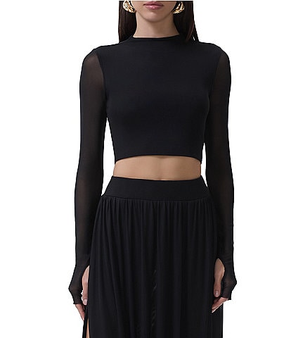 AFRM Eleni Mock Neck Long Sleeve Mesh Knit Top