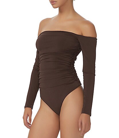 AFRM Hoover Matte Jersey Off-The-Shoulder Long Sleeve Ruched Bodysuit