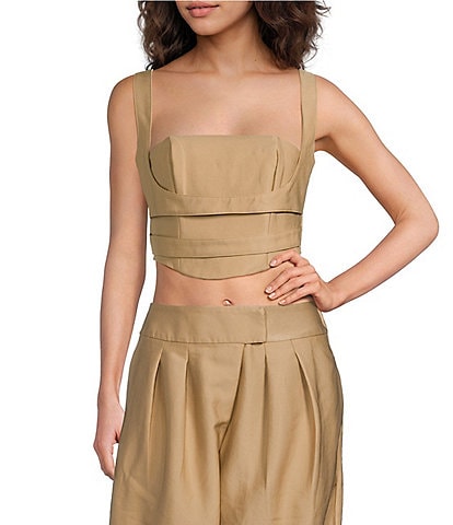 AFRM Kendra Square Neck Sleeveless Twill Bustier Top
