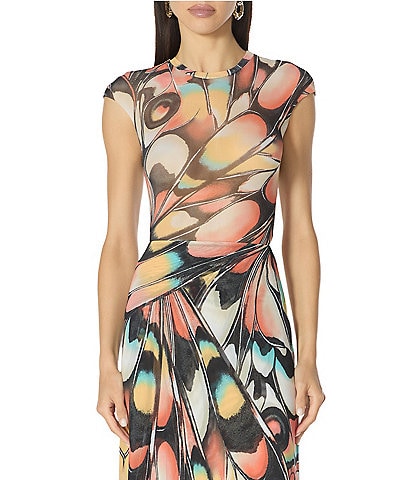 AFRM Nina Butterfly Printed Crew Neck Short Sleeve Coordinating Mesh Tee