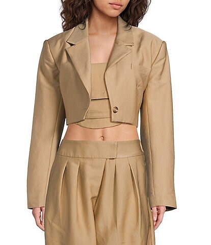AFRM Petra Collared V-Neck Long Sleeve Coordinating Twill Crop Blazer