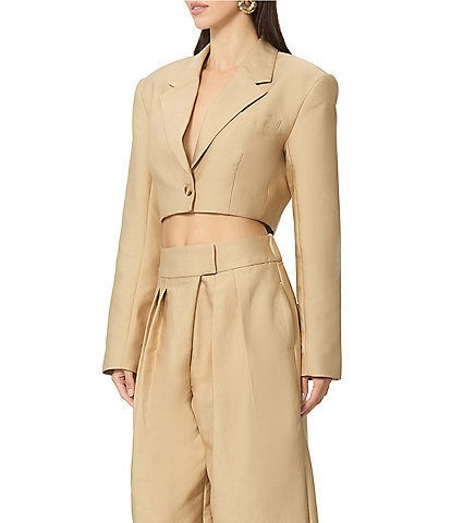 AFRM Petra Collared V-Neck Long Sleeve Coordinating Twill Crop Blazer