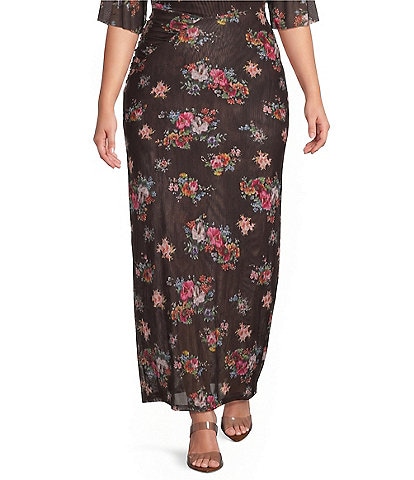 AFRM Plus Size Laconia Snake Floral Printed Mesh Coordinating Maxi Skirt