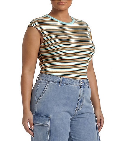 AFRM Plus Size Nolan Striped Crew Neck Short Sleeve Ribbed Tee