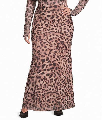 AFRM Plus Size Teagan Leopard Printed Mesh Coordinating Mermaid Maxi Skirt