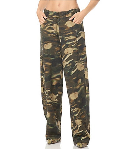 AFRM Ryan Camo Printed High Rise Barrel Leg Coordinating Sweatpants