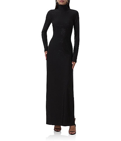 AFRM Shailene Flocked Mesh Mock Neck Long Sleeve Midi Dress