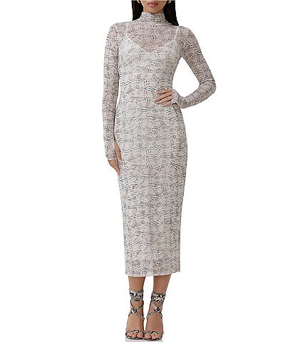 AFRM Shailene Print Turtleneck Long Sleeve Midi Dress