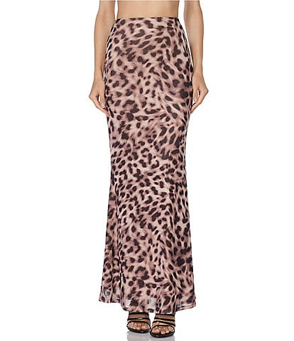 AFRM Teagan Leopard Printed Mesh Coordinating Mermaid Maxi Skirt