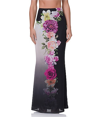 AFRM Tegan Floral Print Mermaid Mesh Floral Print Maxi Skirt