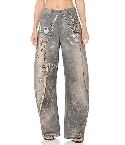 AFRM Walker Printed High Rise Barrel Leg Denim Pant