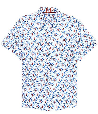 Age Of Wisdom Lobster Print Modal Short Sleeve Woven Shirt