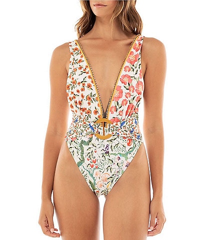 Agua Bendita Ina Seed Plunge V-Neck One Piece Swimsuit