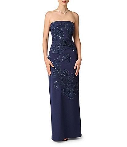 Aidan Mattox Beaded Crepe Strapless Column Gown