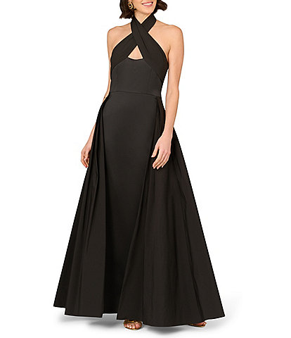 Aidan Mattox Keyhole Halter Neck Sleeveless Stretch Mikado Walk Thru Gown
