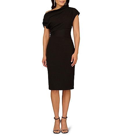 Aidan Mattox One Shoulder Mesh Bodice Insert Sheath Midi Dress