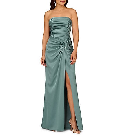 Aidan Mattox Satin Strapless Wrap Gown