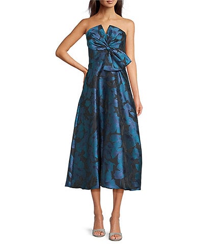 Aidan Mattox Strapless Floral Jacquard Midi Dress