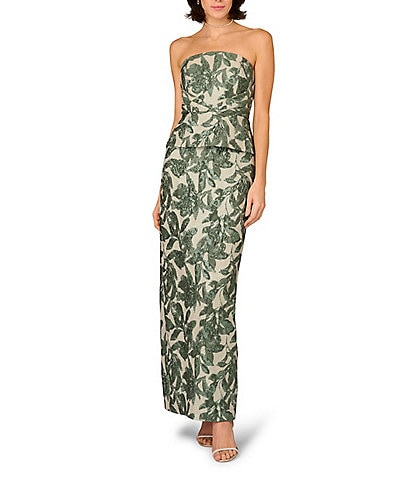 Aidan Mattox Strapless Peplum Print Jacquard Gown