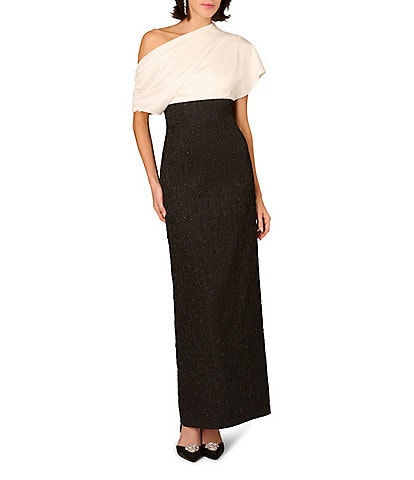 Aidan Mattox Stretch Jacquard Color Block Long Dress