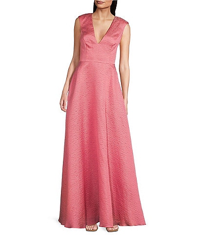 Aidan Mattox V-Neck Sleeveless Jacquard Ballgown