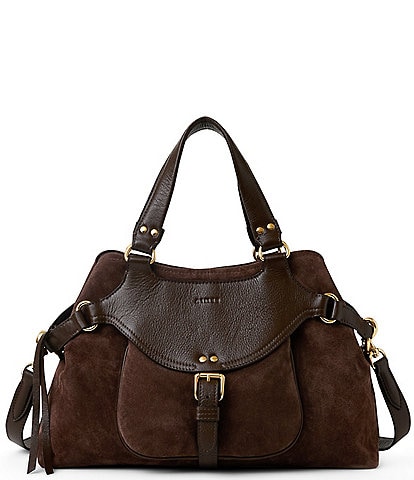 AIMEE Dash Suede Leather Buckle Satchel Bag