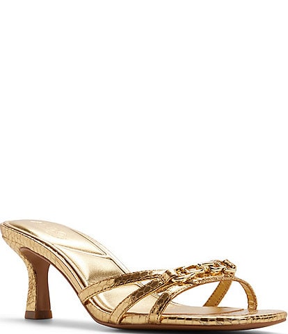 ALDO Cordelyia Metallic Snake Embossed Chain Dress Slide Sandals