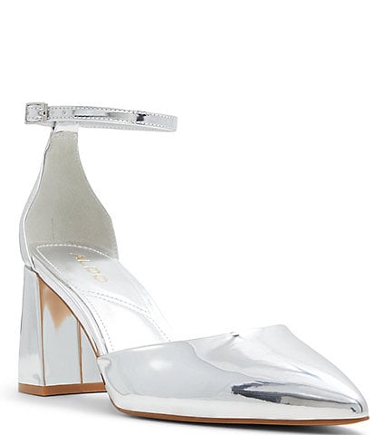 ALDO Jan Patent Mirror Metallic Ankle Strap Pumps