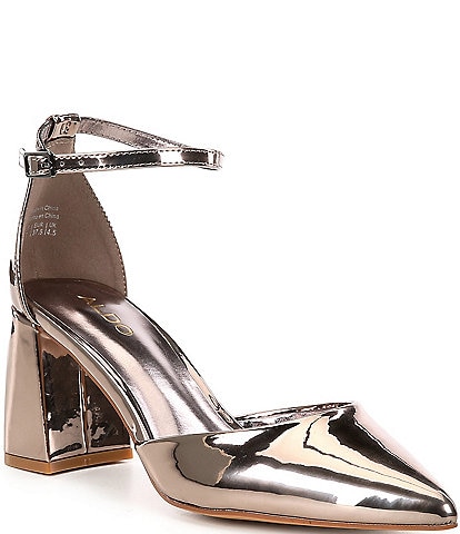 ALDO Jan Patent Mirror Metallic Ankle Strap Pumps