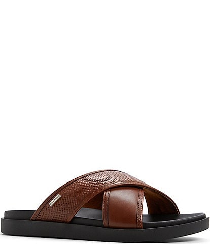 ALDO Men's Mario Leather Cross Band Slide Sandals