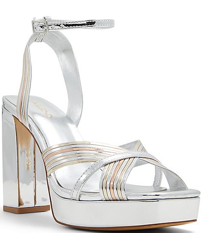 ALDO Nadie Mirror Metallic Ankle Strap Platform Dress Sandals