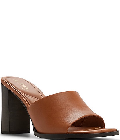 ALDO Sophia Leather Square Toe Block Heel Slide Sandals