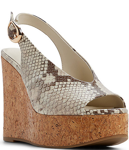ALDO Tatianah Snake Embossed Slingback Platform Wedge Sandals