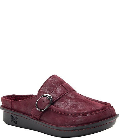 Alegria Brigid Suede Buckle Strap Mule Clogs